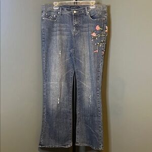 Clash Blue Floral Embroidered Wide Leg Jeans